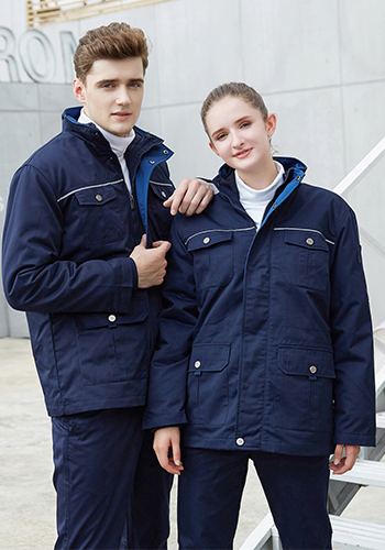 重庆涤棉厚纱卡可脱里长款深蓝色棉服