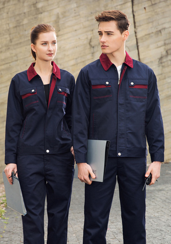 重庆涤棉厚纱卡深蓝色长袖工作服