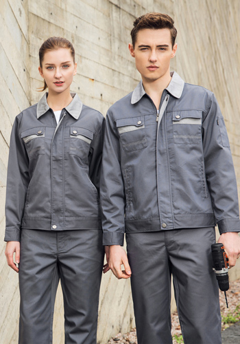 重庆涤棉厚纱卡铁灰色长袖工作服