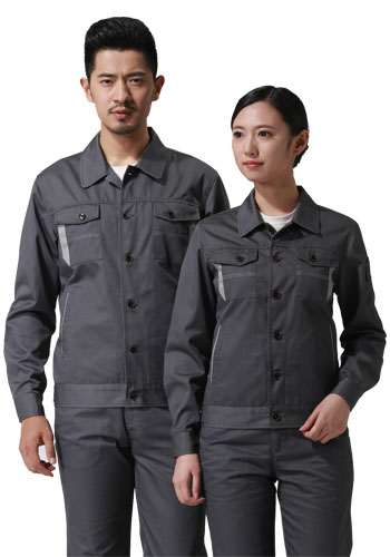 重庆涤棉厚纱卡铁灰色长袖工作服