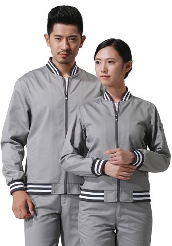 重庆涤棉厚纱卡浅灰色长袖工作服