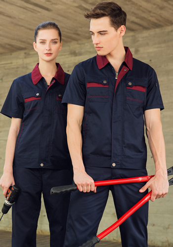 重庆涤棉细斜纹深蓝色短袖工作服