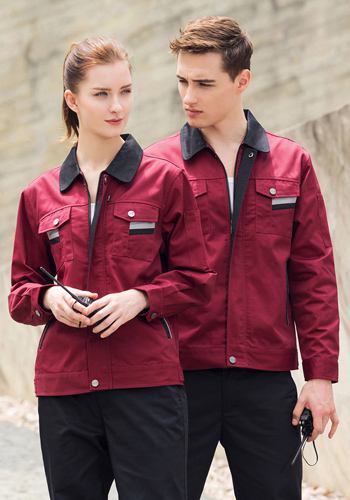 重庆枣红色长袖涤棉纱卡工作服