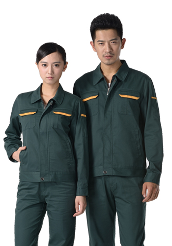 重庆墨绿色纱卡涤棉长袖工作服
