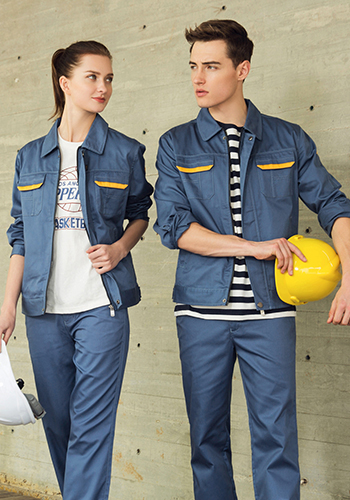 重庆灰蓝色纱卡涤棉长袖工作服