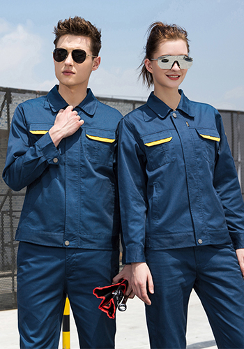 重庆深青色纱卡涤棉长袖工作服