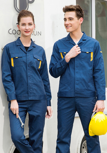 重庆深青色纱卡涤棉长袖工作服